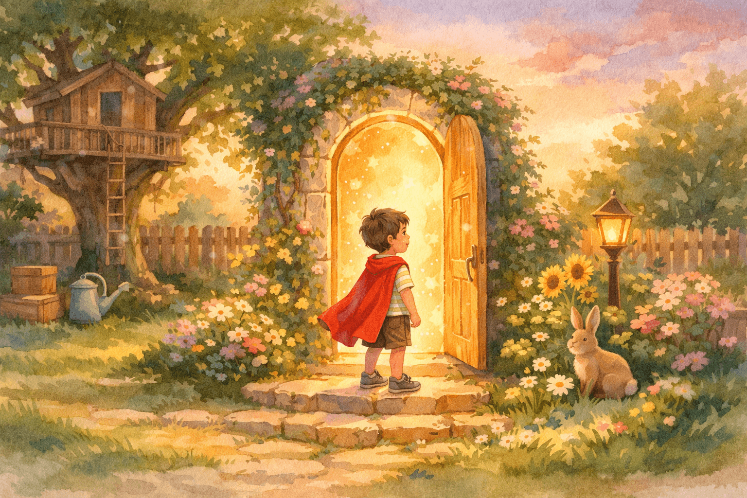A child hero illustrated in watercolor